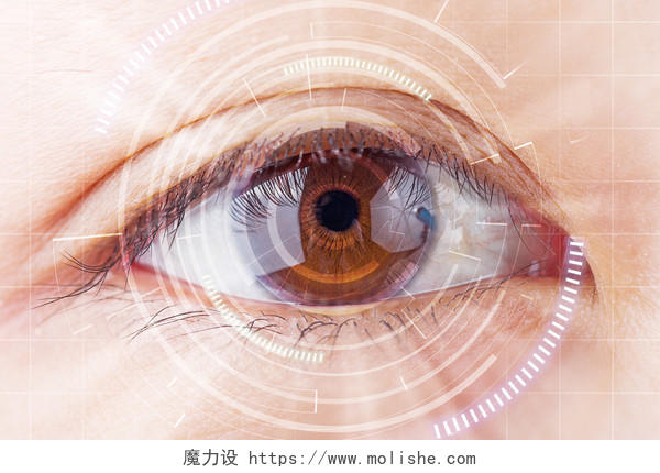 未来扫描白内障保护眼睛的棕色眼睛特写
